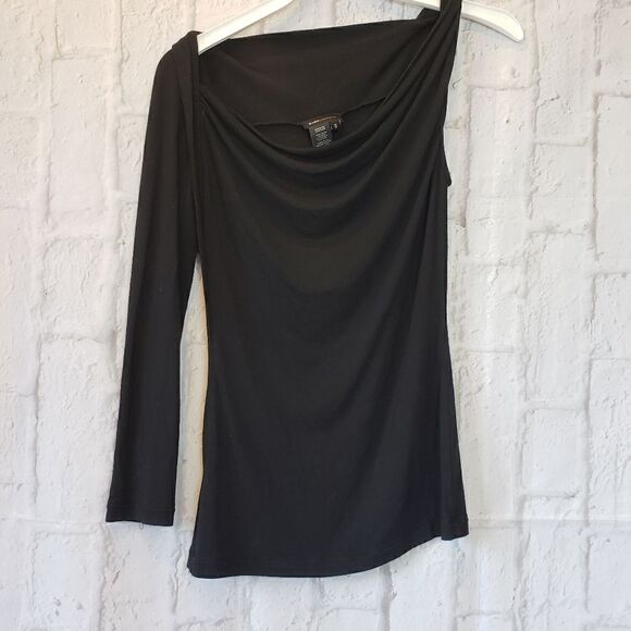 BCBG MAXAZRIA Black One-Sleeve Draped Top Small - Picture 1 of 4